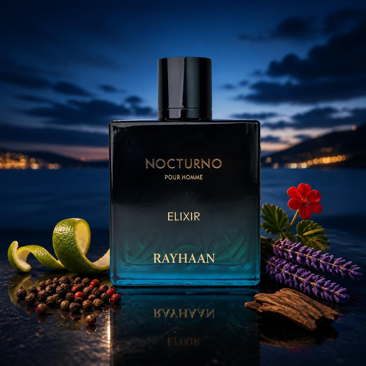 Red perfume advertisement (3) Rayhaan Nocturno Elixir - Image 1